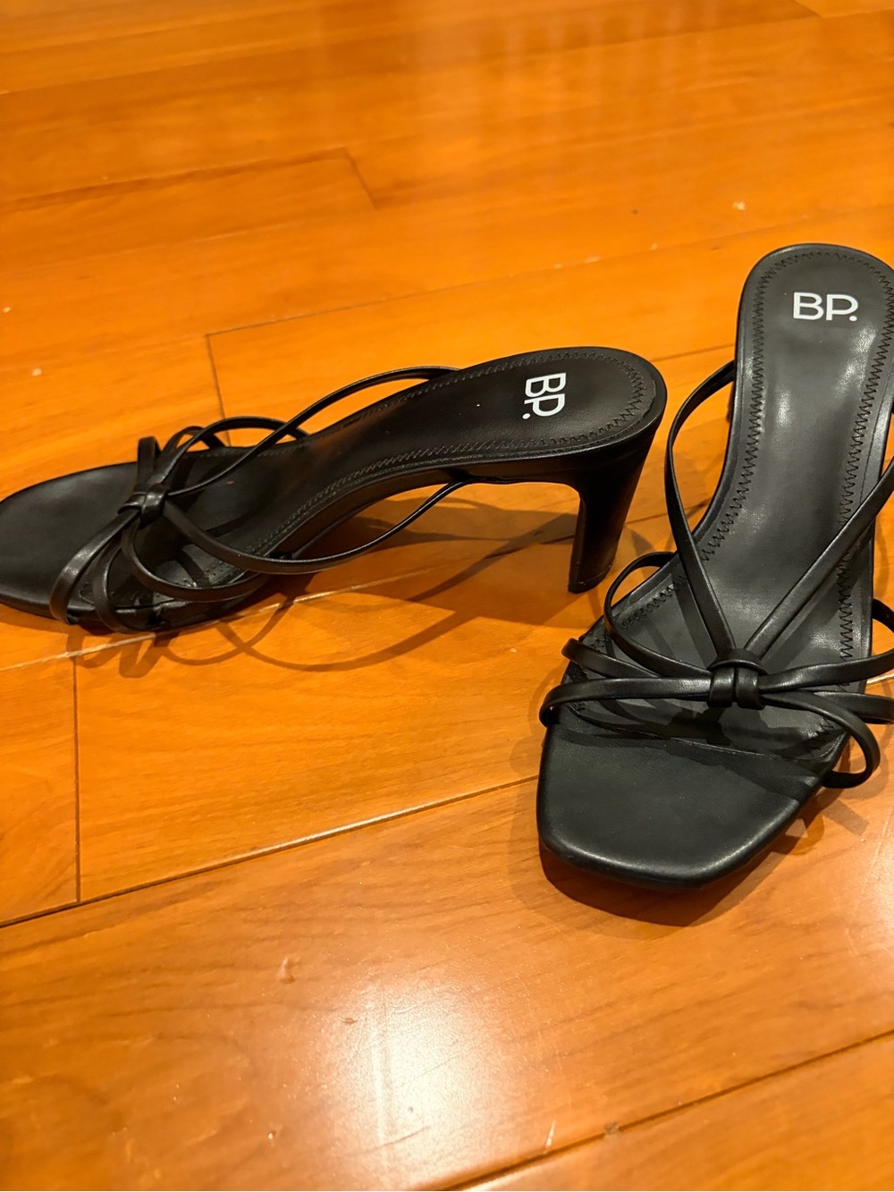 bp Black Knot-Detail Strappy Mid-Heel Mules